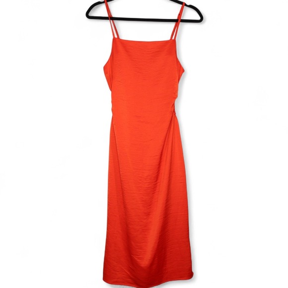 Christian Lacroix Womens Size M Coral Satin Midi Dress Sleeveless Tie Back - Picture 1 of 7